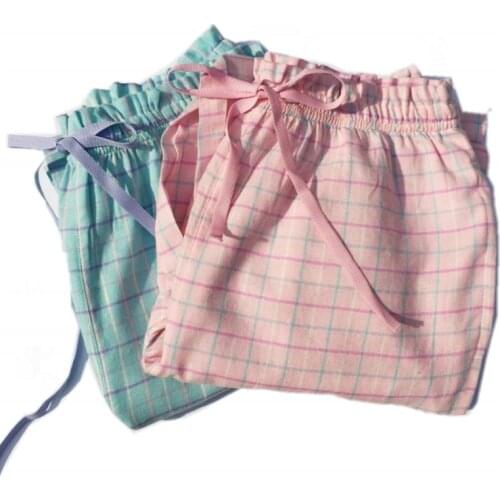 2021 Spring Autumn Women Cotton sleep bottoms Female Sweety plus size nighty trousers sleeping pyjama Ladies Plaid pajama pants