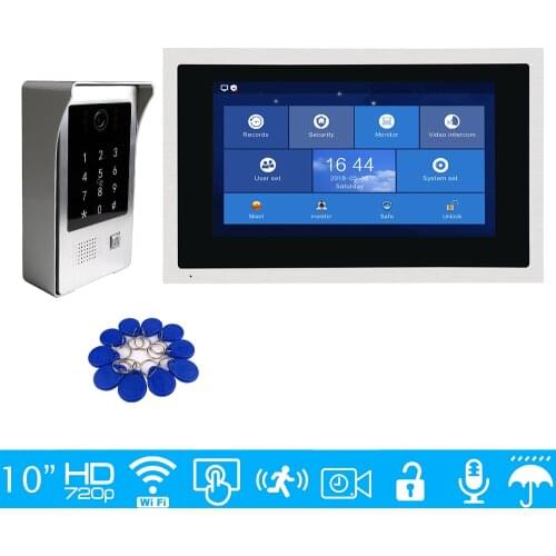 Free Shipping 720P WIFI IP 10" Touch Screen Video Intercom Door Phone Recording Kit Phone Remote Monitor Code Keypad RFID Camera