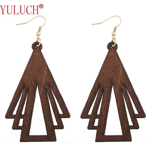 YULUCH 2018 Exaggerated African womens national jewelry for natural wooden multi-triangle pendant earrings accessories gifts