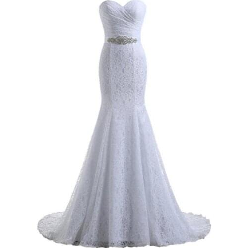 Cheap real photos lace mermaid wedding dresses vestidos de novia sweetheart beading belt robe de soirée corset back bridal gowns