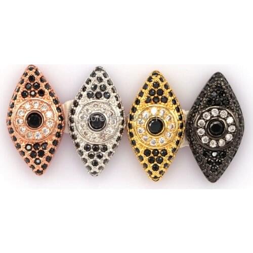 10x21x6mm Micro Pave Black&Clear CZ Evil Eye Of Chakra Flat Beads Fit Men And Women Making Bracelet Jewelry