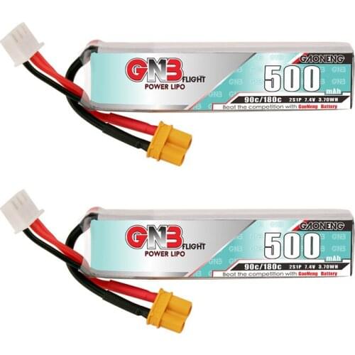 2PCS Gaoneng GNB 500mAh 2S 7.4V 90C/180C Lipo Battery With XT30 Plug for Happymodel FPV Racing Cine Whoop BetaFPV RC Drone