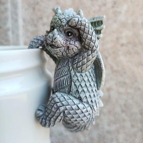 4 Pcs 3D Garden Dragon Statues Dinosaur Sculpture Figurine Handcrafted Flower Pot Pendant for Home Outdoor Lawn Yard Resin 85DA