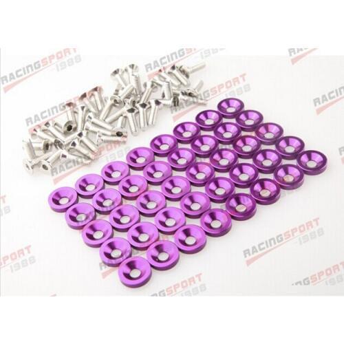 40 PC PURPLE BILLET ALUMINUM FENDER/BUMPER WASHER/BOLT ENGINE BAY DRESS UP KIT