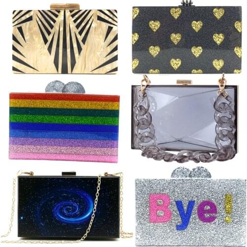 Acrylic Bohemian Style Women Evening Bags Flap Shaped Day Clutch Rainbow Color Party Wedding Diner Handbags
