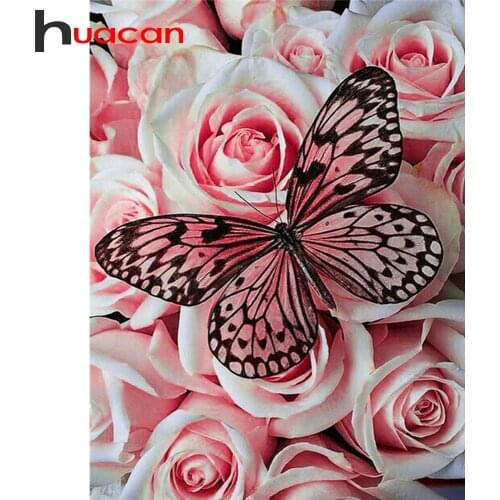 Huacan 5d DIY Diamond Embroidery Cross Stitch Rose Butterfly Mosaic Full Diamond Painting New Square Flower Needlework