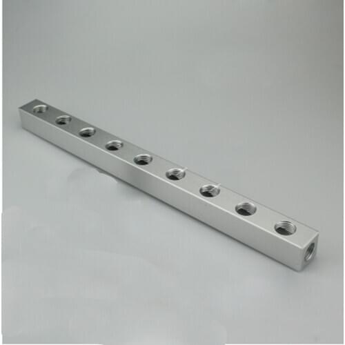 Aluminum 20x20mm 1/4" BSP Female 9 Way 12 Port Pneumatic Fitting Manifold Block Splitter