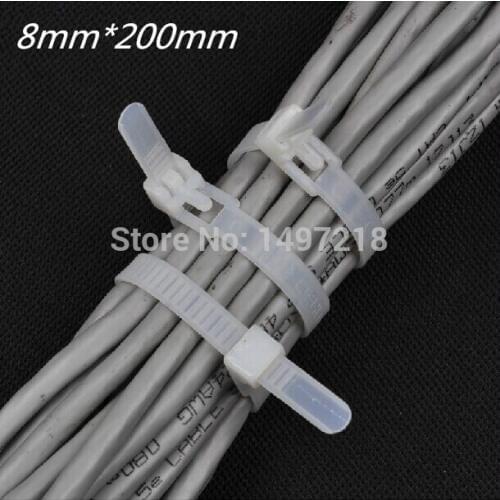Freeshipping Multifunction 100pcs/lot 8x200 mm Releasable Nylon Cable Tie Zip Ties Black White