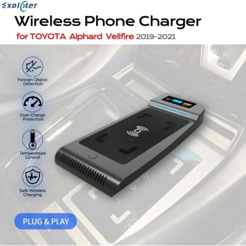 Exploter Wireless Qi Phone Charger for TOYOTA Alphard Vellfire 2019 2020 2021 15W PD QC 3.0