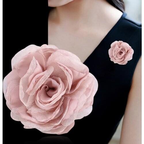 Korean Silk Yarn Fabric Flower Brooch Shirt Lapel Pin and Brooches Elegant Coat Sweater Badge Luxury Clothing Women Accessories