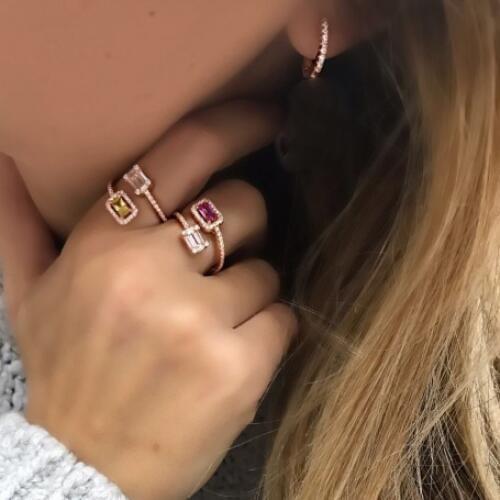 Birthstone colorful Cubic Zircon Ring Women Delicate Rings for Girls Fashion Jewelry Open adjust engagement bands