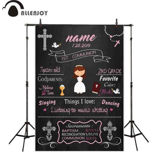 Allenjoy girl first communion photography background pink custom blackboard personalized backdrop photobooth photophone fabric