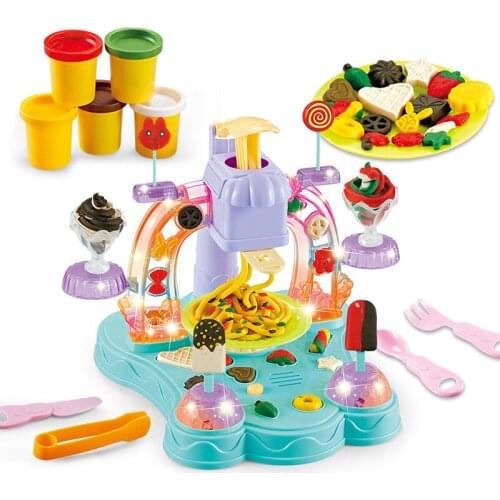 3D Color Mud Hand Made 8-color Clay Light Music Ice Cream Machine Popsicle Lollipop Kitchen Cake Shop Play House Toy Plasticine