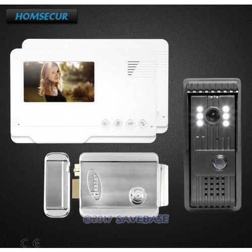 HOMSECUR 4.3inch Video Door Phone Intercom System With Quality Night-Vision with Color Images+1 Camera+2 Monitors+Electric Lock