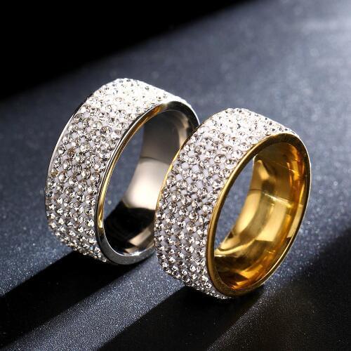 Stainless Steel Ring 5 Rows Gold Color Crystal Ring Wedding Rings for Women Men Jelwery G-144
