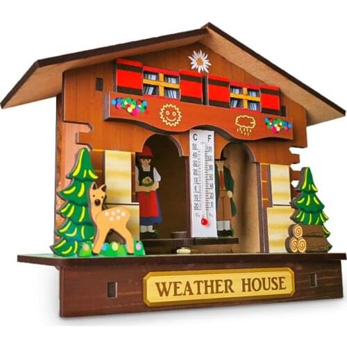 Creative Wooden House Barometer Thermometer Wall Mounted Weather Hygrometer Home