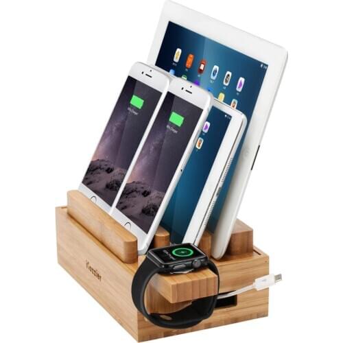 ICozzier Mini Bamboo Watch Stand Universal Multi-device Charging Station for iPhone, iPad, Samsung Note, Smartphones, Tablets