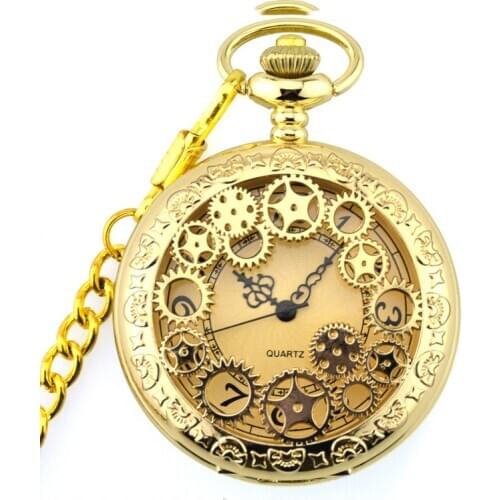 Retro Gold Fashion Hollow Gear Steampunk Quartz Pocket Watch Stainless Steel Pendant For Men Women reloj de bolsillo