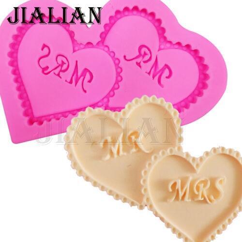 Mr & Mrs Letter form heart chocolate wedding cake decorating tools DIY love cookies baking fondant silicone mold T0306