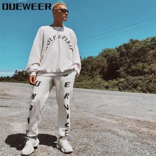 Dueweer Kanye Graffiti Hip Hop Men Tie-dye Fleece Joggers Pants Streetwear Sweatpants Men Women Print Trousers