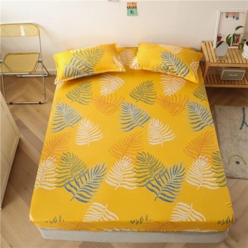 Home Textile Leaves/Flower Print Fitted Sheet Mattress Cover With Four Corners and Elastic band Bed Cover Protector Bed sets