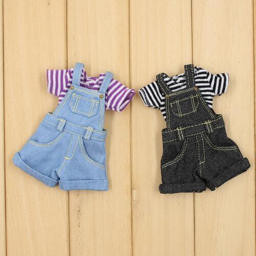 Clothes For 1/6 Blyth dolls 2 Pieces T shirt Overalls and Overalls 2 Colors