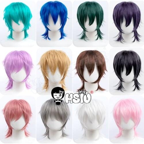 Short hair fluffy style wig 22 color wig「HSIU 」Black white purple blue red Party Cosplay wig Fiber synthetic wig