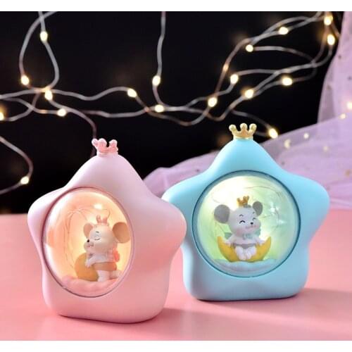 1Pcs Birthday Gift For Girl Star Little Night Light Home Desktop Room Ornament The Angel Mouse DIY Fairy Garden Figurine