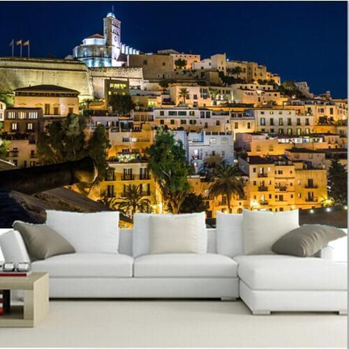 Custom 3D large mural, Spains houses,Ibiza nightpapel de parede ,living room sofa TV wall bedroom wall paper