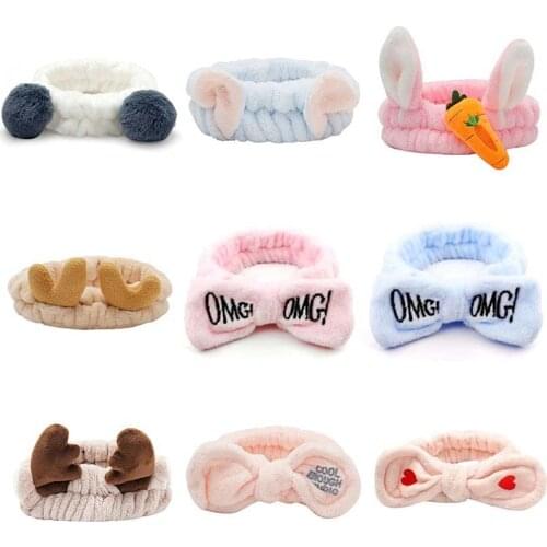 Fashion Headbands Coral Fleece Soft OMG Letter Bow Head Bands For Women Cute Hair Accesories Korean Wash Face Hair Band Girl