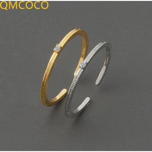 QMCOCO 925 Silver Zircon Round Geometric Thin Ring For Fashion Women Fine Jewelry 2021 New Simple Jewelry Accessories Party Gift