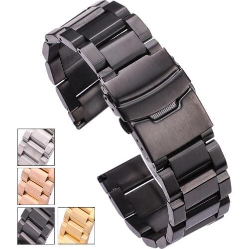 HENGRC Black Stainless Steel Watch Band Bracelet 18 20 22 24mm Solid Stainless Steel Silver Gold Watchbands Strap Accessories