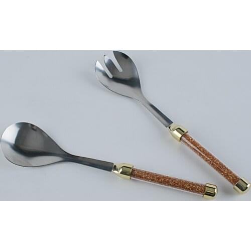 Oh Trend Christmas Promotional Serving Salad Spoon Gold Rhinestone Serving Spoon Stainless Steel Cutlery Salad Wedding Tableware