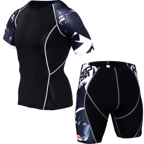 Mma Rashguard Muay Thai T Shirt Shorts Suit Printed Breathable Elastic Compression MMA Short Boxing Jersey Fitness Gym Training