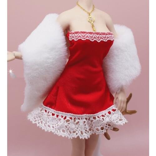 1/6 Scale Sexy Female Tube Top Red Dress Sleeveless Evening dress Shawl Necklace High Shoes Model for 12'' Largest Bust Body