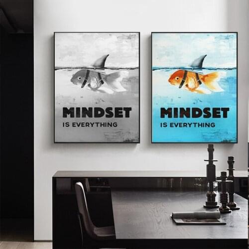 Modern Art Motivation Posters Canvas Painting Mindset Is Everything Shark Fish Prints Wall Art Pictures Living Room Home Decor