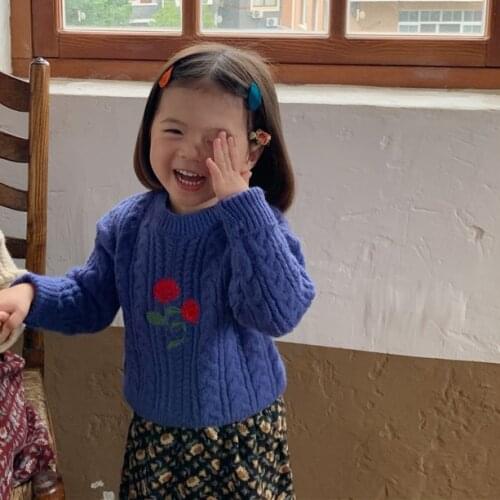 Girls' Autumn Printed Sweater New Autumn 2021 Korean Childrens Fashion Solid Color Printed Pullover Top Cute Sweater