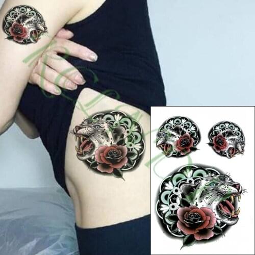Waterproof Temporary Tattoo Sticker roaring leopard red rose flower Fake Tatto Flash Tatoo big size tattoos for kid Women Men