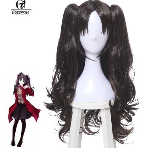 ROLECOS Game FGO Cosplay Hair Ishtar Archer Rin Tohsaka Cosplay Long Dark Brown Cosplay Headwear Synthetic Hair