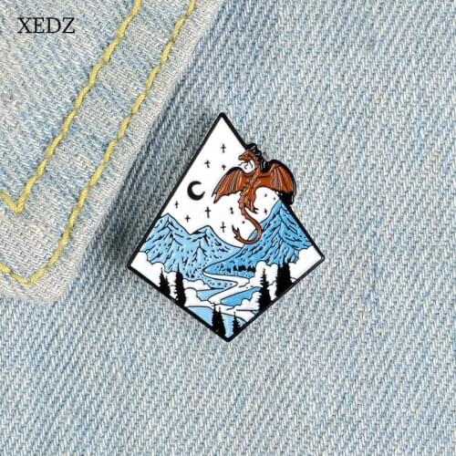 XEDZ New blue quadrangular mountain brooch fashion personality ocean mountain woods dinosaur badge jewelry clothing pendant gift