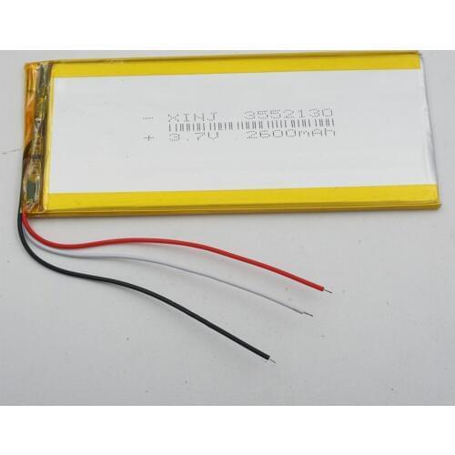 XINJ 3.7V 2600mAh 3wires for thermistor Polymer Rechargeable li-po Battery 3552130 For GPS Portable DVD E-book PDA MID Tablet PC