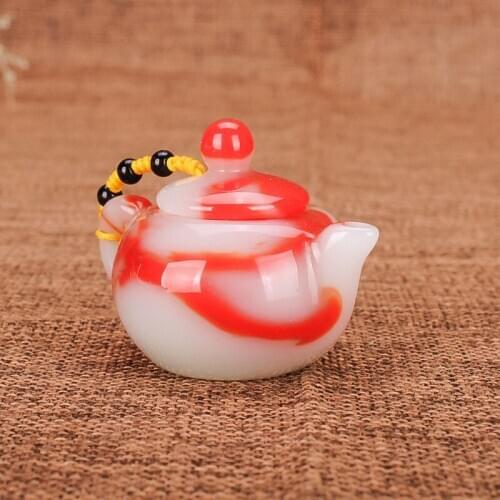 Xinjiang Gobi Jade Colorful Agate Hand Carved Kettle teapot Playing Thing Magic Pot Collection Ornament Gift Dropship P99