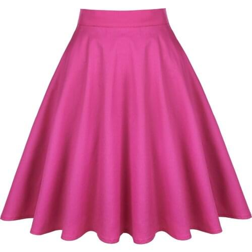Vintage Women Midi Skirt 2022 Summer Swing Pink Solid Vestidos De Female Casual Harajuku Party Holiday High Waist Pleated Skirts