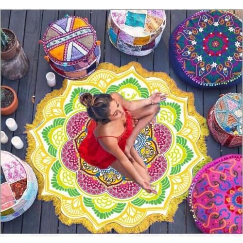 Bohemian women scarf Tassel Tapestry Indian Lotus Mandala Round Blanket Rug Beach Throw Hippie Boho
