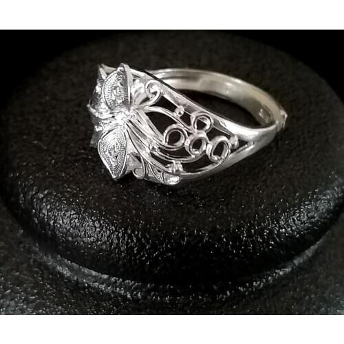 Flower 999 Sterling Silver Rings For Women Wedding Engagement Ring Adjustable Handmade Luxury Jewelry Boho Ethnic Jewellery
