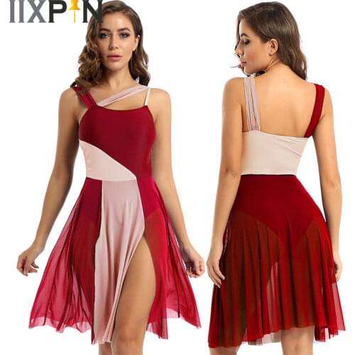 Women Ballet Dance Leotard Dress Lyrical Modern Dance Dress Stage Performance Costume Dance Exercise Competition Dancewear