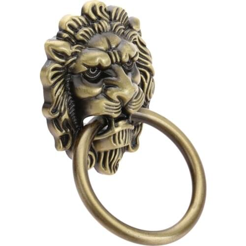 1pc Antique Lion Head Shape Single Hole Jewelry Chest Box Cabinet Cupboard Dresser Drawer Handle Pull Knob Ring Retro Decoration