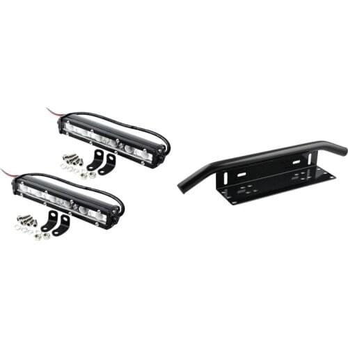 1x Aluminum Alloy Car Bumper License Plate Bracket & 2 x 36W 7Inch Led Work Light Bar Spot Driving Fog Light Off