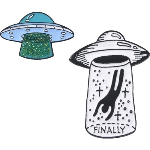 2 Pieces Cute Enamel Lapel Pin Set Alien UFO Cartoon Brooch Pin Badges for Women