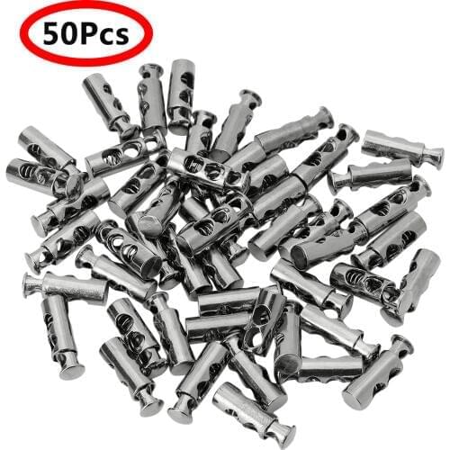 50 Rope Stopper Double Hole Lanyard Cord Locks Durable Metal Paracord Toggle Fasteners DIY Sliding Buttons for Luggage Shoelaces